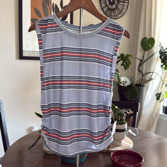 NWT Free People Tempo Mode Striped Sleeveless Muscle Tee Ruched Breathable - Picture 4 of 13